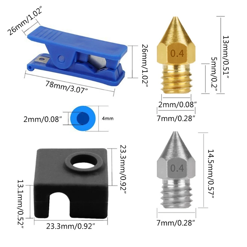 

H4GA 10pcs 3D Printer Kit PTFE Tube OD4mm Cutter Pneumatic Connectors Nozzles Sleeves Set for Creality Ender 3 /3 V2/Pro