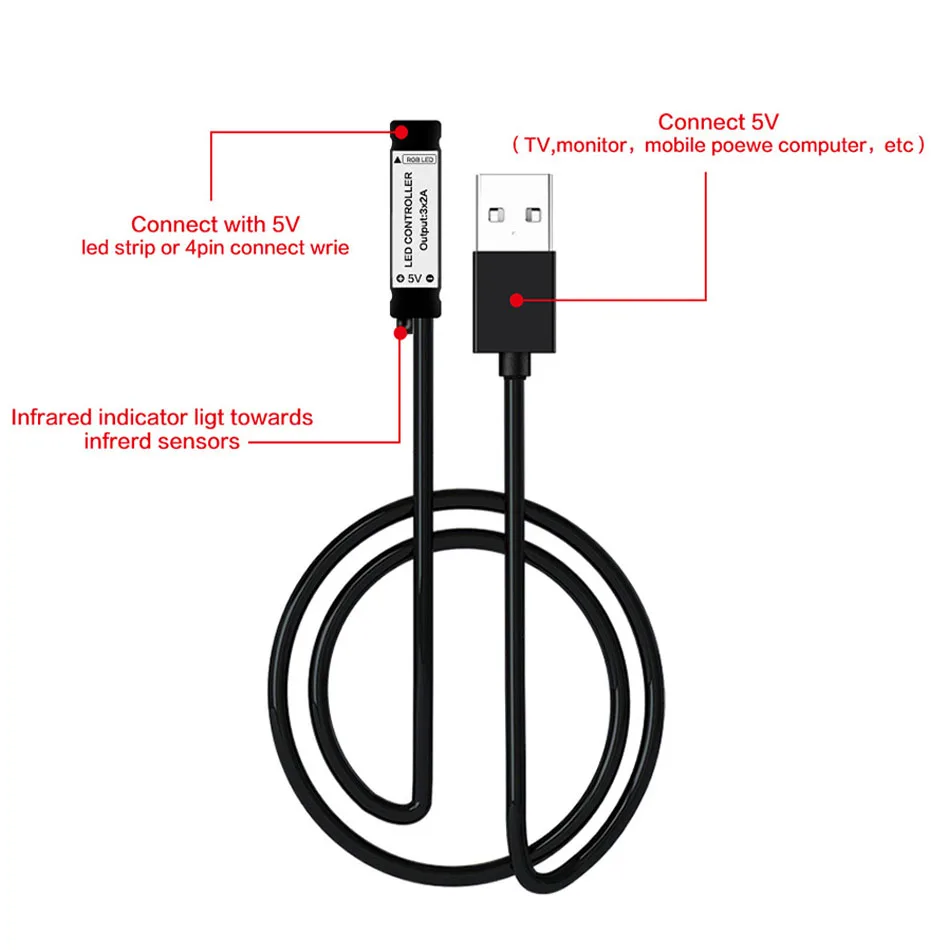 Регулятор яркости USB RGB 5 в постоянного тока 3 клавиши 24 44 ИК-пульт дистанционного