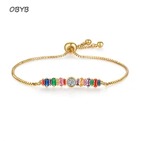 obyb luxury gold color copper chain tennis bracelet multicolor zircon bracelet for women hand adjustable bracelet bangle jewelry