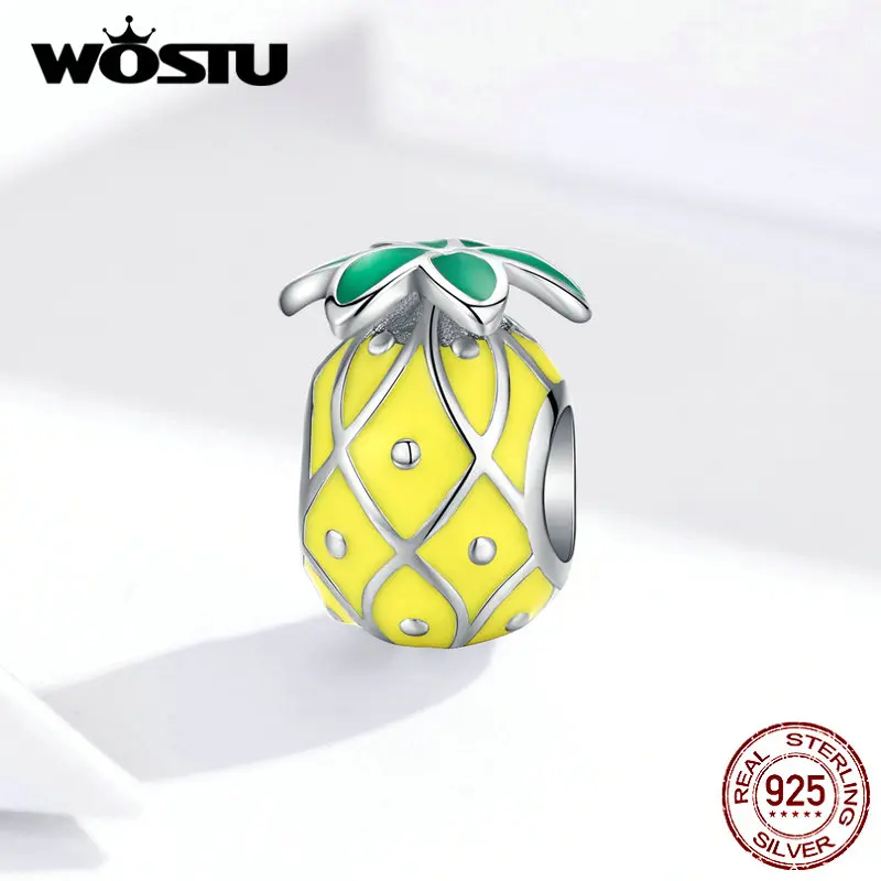 WOSTU Горячая Мода 925 пробы Серебряный тропический ананас шарик желтый талисманы