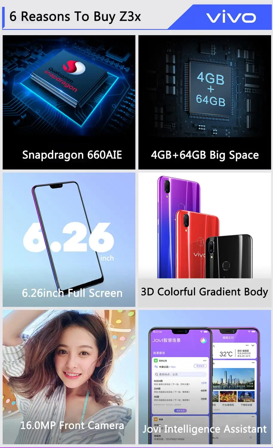 Оригинальный Vivo Z3X 4G LTE мобильный телефон Snapdragon 660 Android 8 1 6 26 &quotips 2280X1080 Гб ram 64 rom 16.0MP