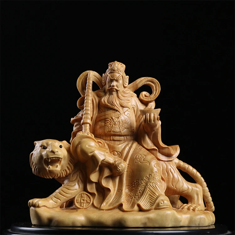 

Boxwood 12cm Zhao Gongming Sculpture Wood Taoist God of Wealth Statue Lucky Home Decor
