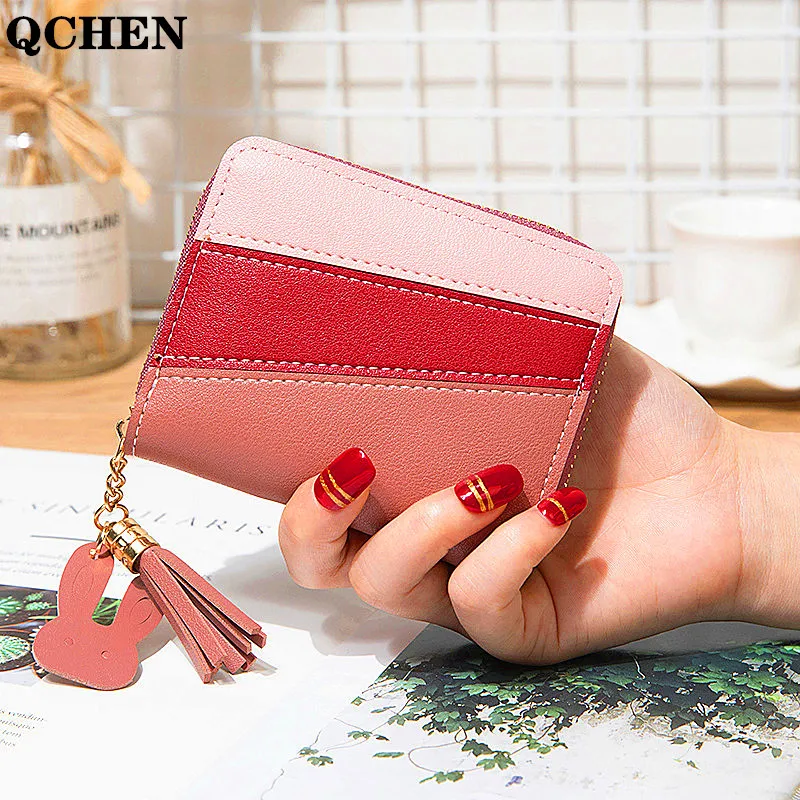 

Women's wallet fashion Korean stitching matte short tassel clip wallets dollar zipper money cheap purse Female lovely color 442