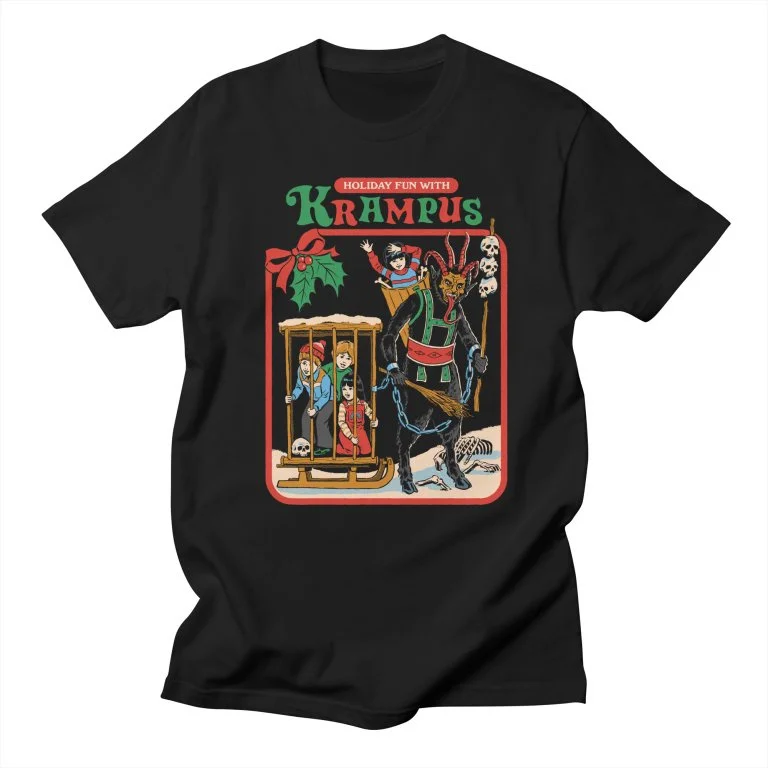 

VIP HJN Holiday Fun With Krampus Funny Devil Printed T Shirt Women Short Sleeve Cotton Fashion Street Style Tee Tops