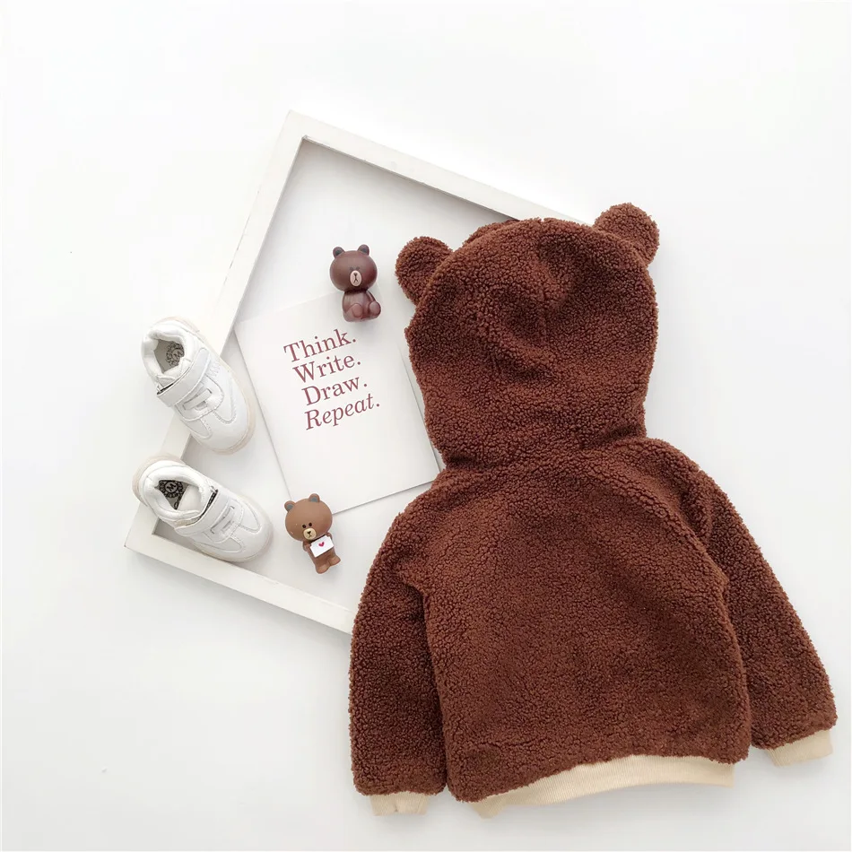 Tonytaobaby/Новинка; зимняя детская одежда для мальчиков и девочек; флисовая толстовка с капюшоном с изображением медведя и кролика