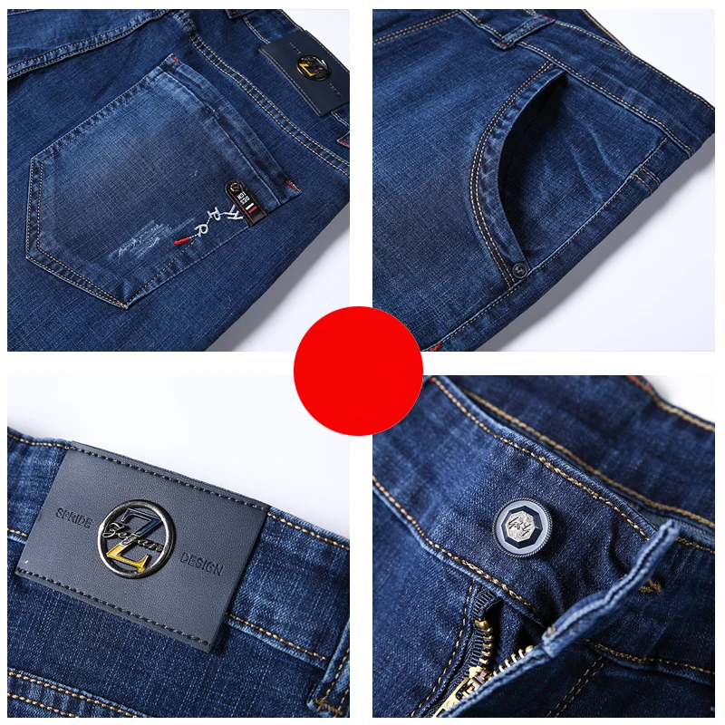 

Blue Black Men'S Business Fashion Jeans High Quality Loose Casual Stretch Straight-Leg Pants Male Brand Slim-Fit Denim Trousers
