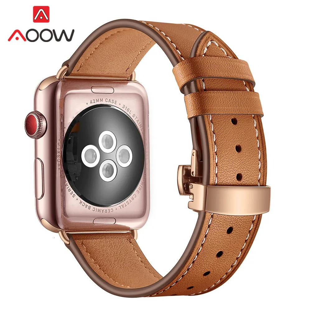 Ремешок для часов из натуральной коровьей кожи для Apple Watch 40 мм 44 мм 38 мм 42 мм 4 iwatch роскошный браслет из розового золота с бабочкой