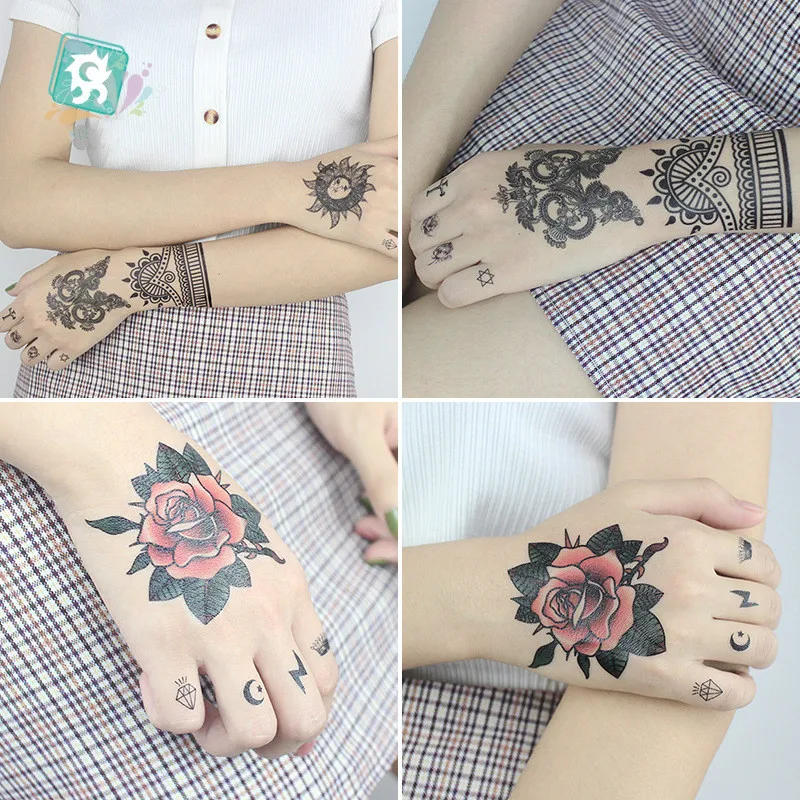 2 шт временная татуировка наклейка Водонепроницаемая мнимый черные линии Цветы
