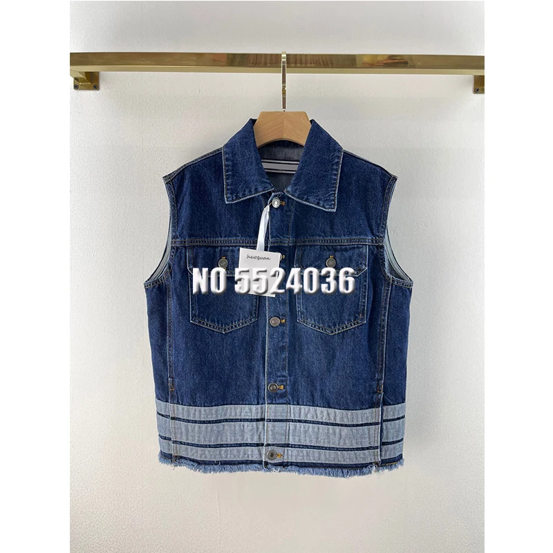 

Дизайнерский женский джинсовый жилет без рукавов с вышивкой, джинсовая женская однобортная куртка, верхняя одежда, женский жилет