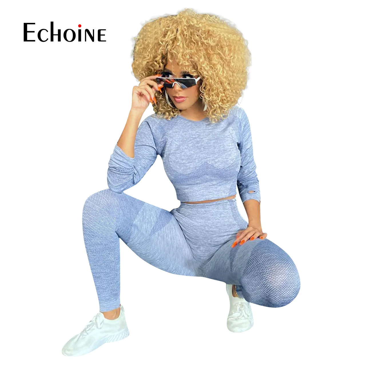 

Echoine Autumn Women Sport Print Set Long Sleeve Tops Leggings Pants Suit Active Wear Tracksuit Two Piece Set Fitness Outfit