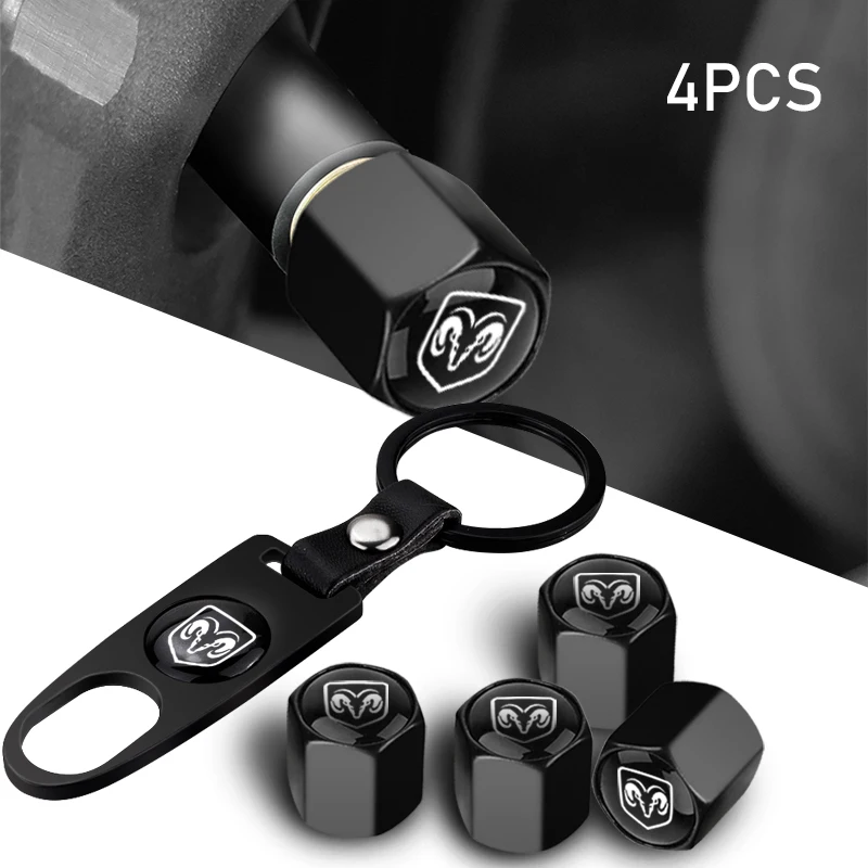 

Car Tire Valve Caps Wheel Stems Air Cover with Wrench KeyChain for Dodge Journey Ram 1500 Challenger Caliber Auto Accessories