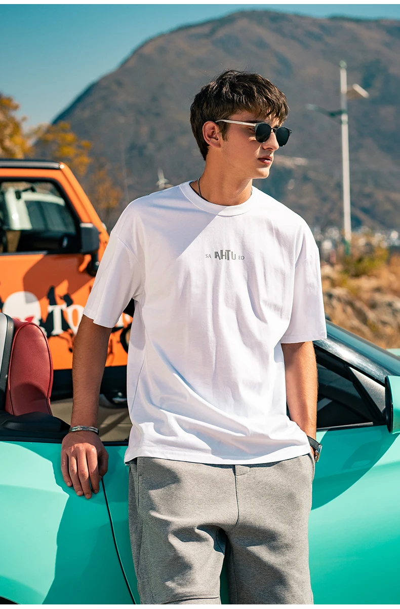 

YTX1592 Summer slippery cotton letter printing trendy brand loose men's short-sleeved T-shirt