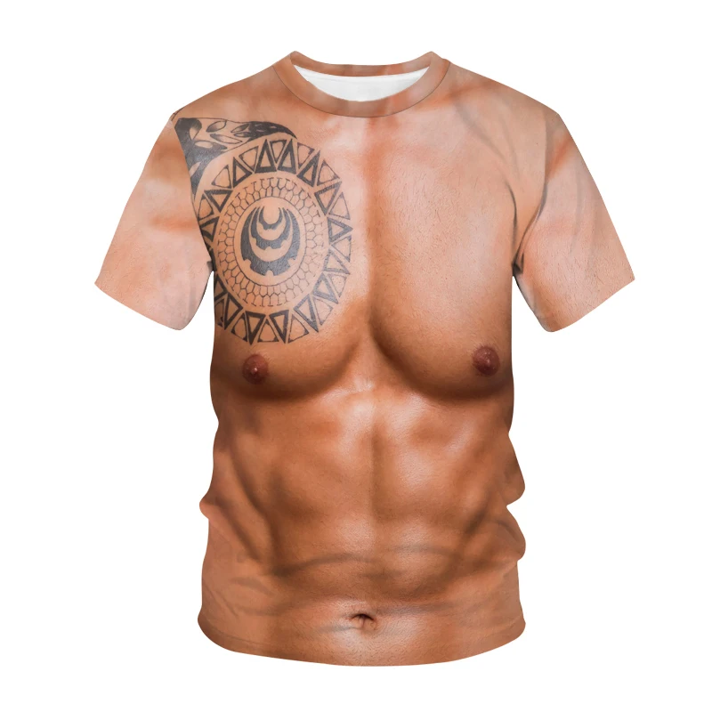 

Muscle T shirt Men Abdominal Muscles Funny T-shirts Tops Male Summer Short Sleeve Tshirt Chest 3d Printed Mens Clothing Tops Boy
