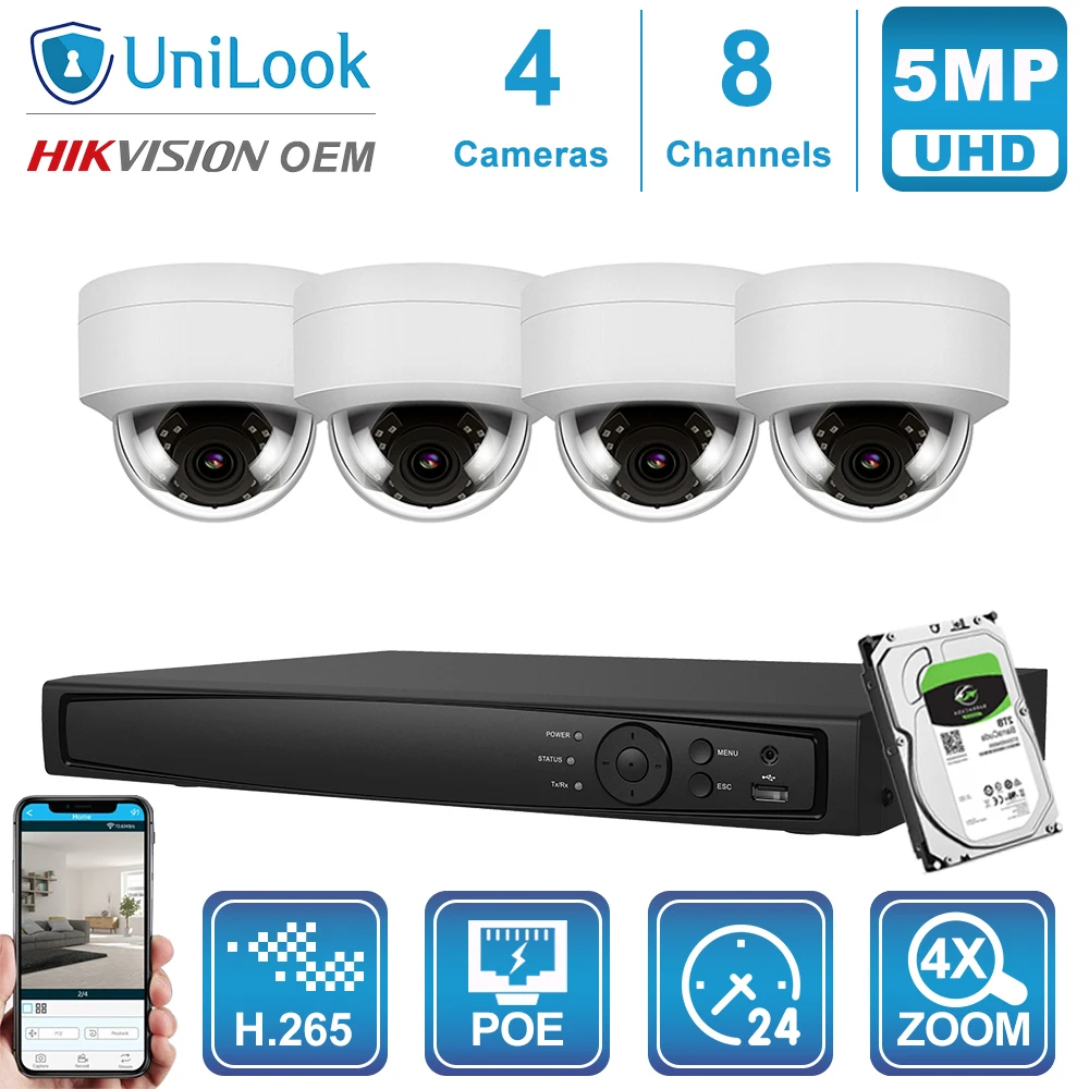 UniLook 8CH NVR 4/6/8 шт. 5 Мп белая ip-камера POE 4X Zoom уличная система безопасности 2 8-12 мм
