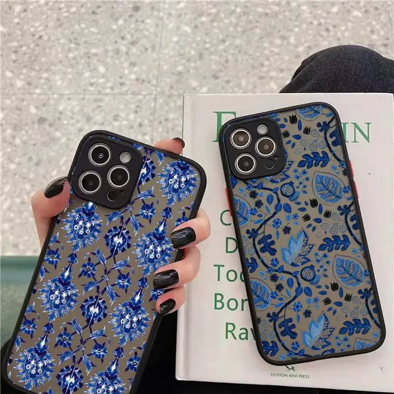 

Blue and white porcelain Phone Case matte transparent For iphone 7 8 11 12 13 plus mini x xs xr pro max cover