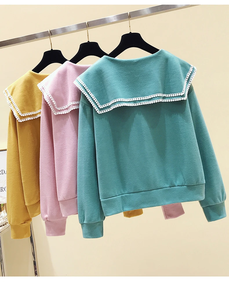 

2020 Autumn Fashion Women's Doll Collar Long Sleeves T-Shirt Tee Female Pullover Casual Tops Tees A3921
