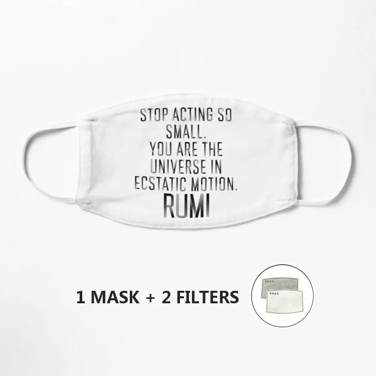 

Маска с цитатами Руми, маска для лица, ткань Mascarilla, защитная маска для взрослых PM 2,5, Пылезащитная маска для рта, моющаяся, многоразовая