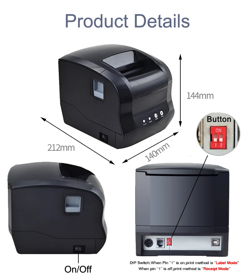 Xprinter 365B QR принтер штрих кодов термопринтер чековый наклейка bluetooth usb телефон windows