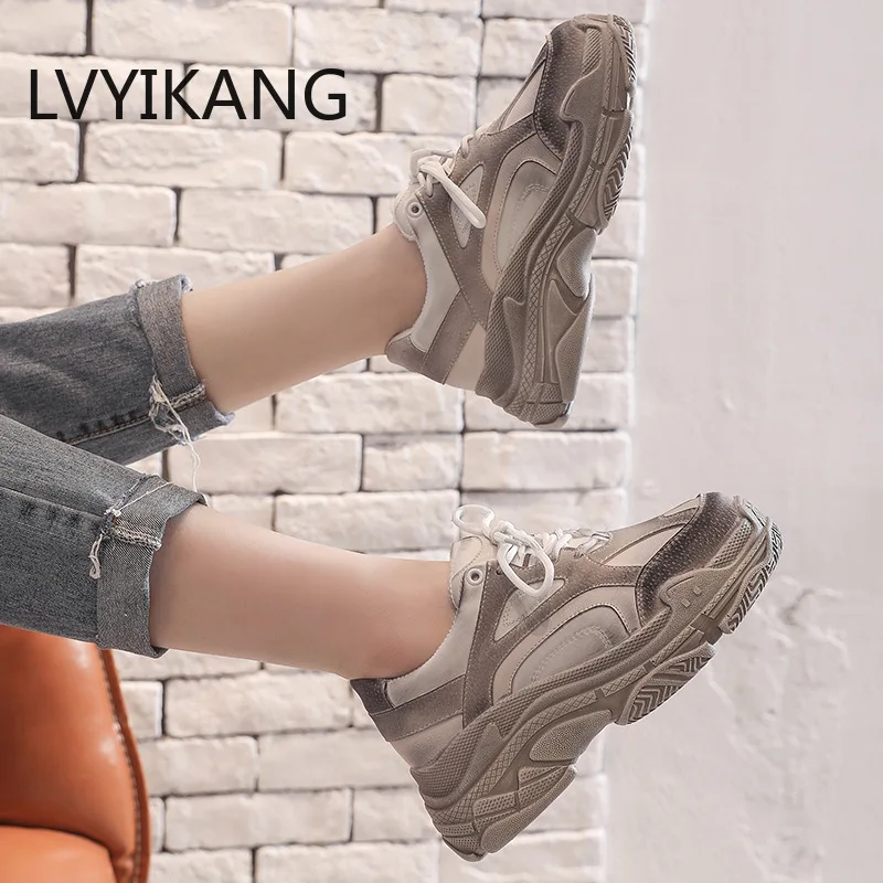 Новинка 2019 серая обувь женская модная брендовая ретро-обувь на платформе женские