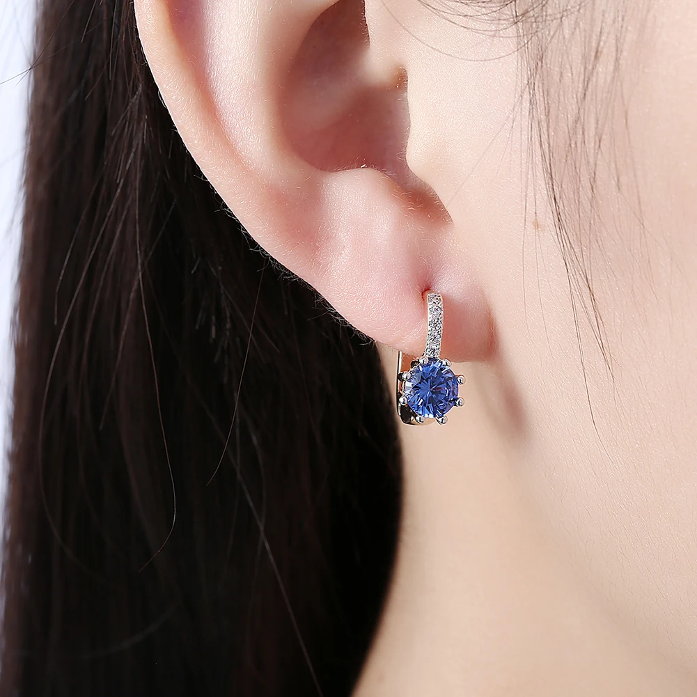 

ZEMIOR Creative Design Champagne Gold Zircon Earring White Blue Two-Color Earrings For Women Teen Girls Fashion Jewelry Hot Sell