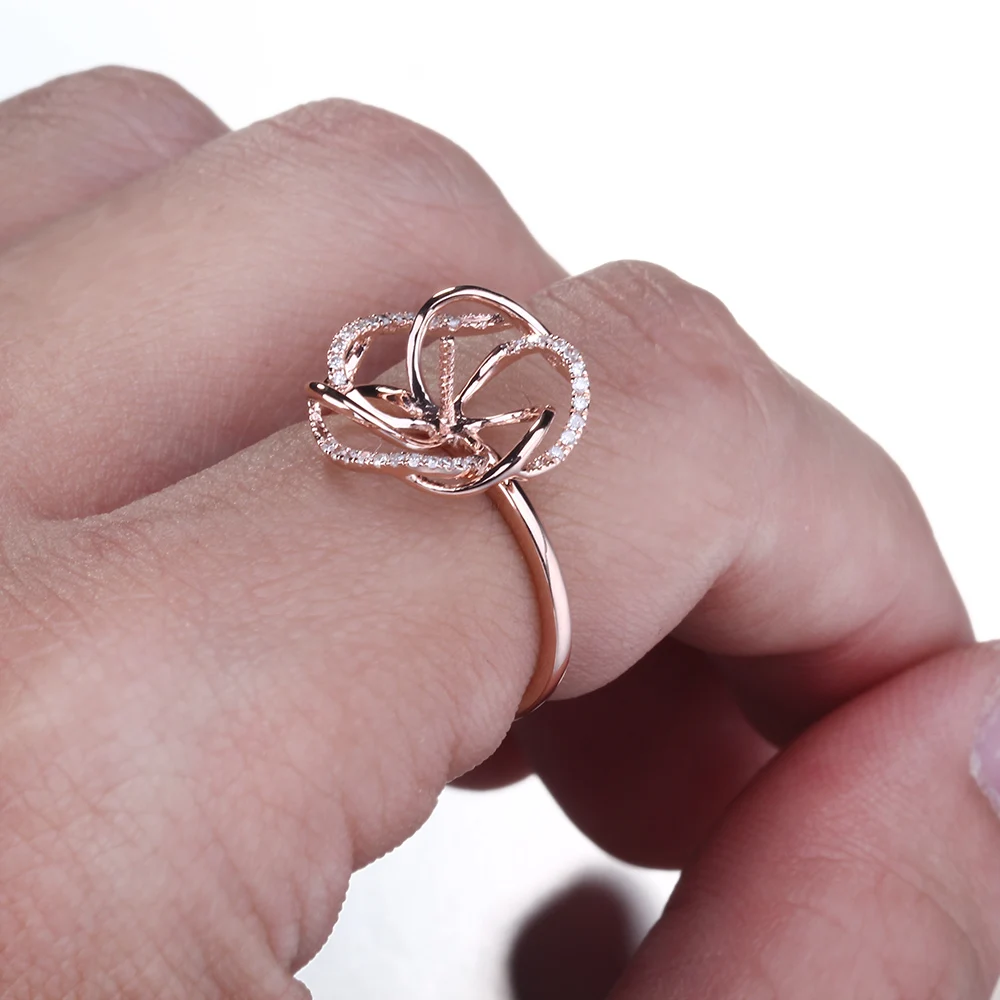 HELON Solid 14K Rose Gold Pave Natural Diamond Engagement Wedding Semi Mount Ring Setting Women Fine Jewelry fit 8-11mm Pearl | Украшения и