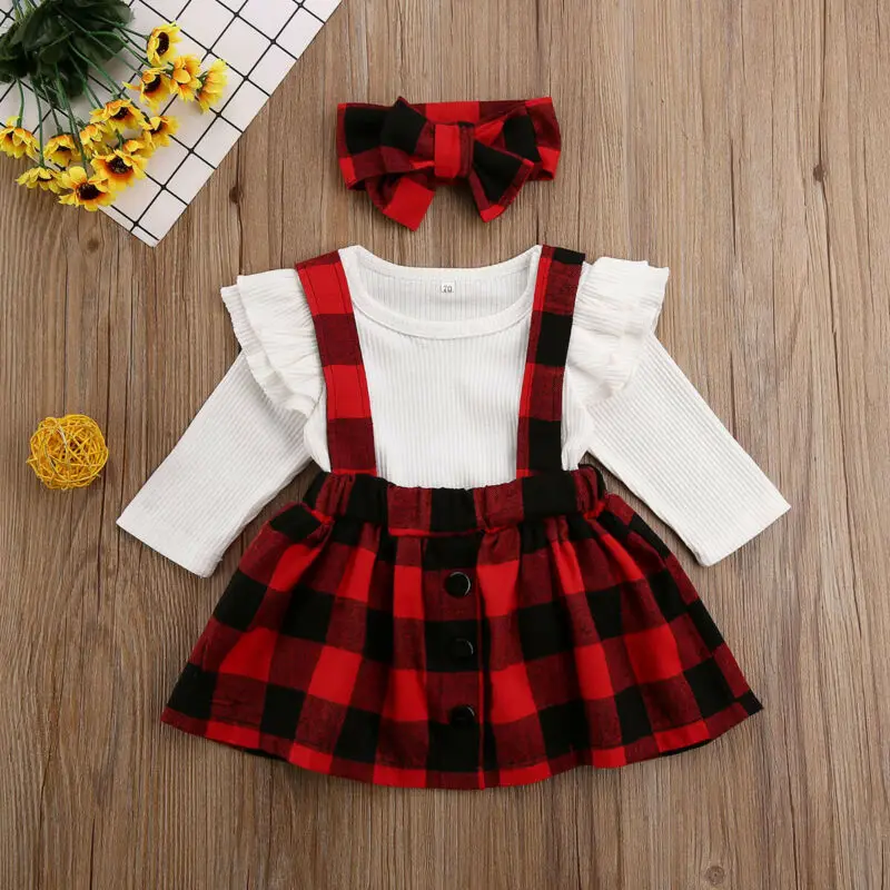 

Newborn Baby Girl Christmas Plaid Romper Jumpsuit Tutu Dress Outfit Clothes Set