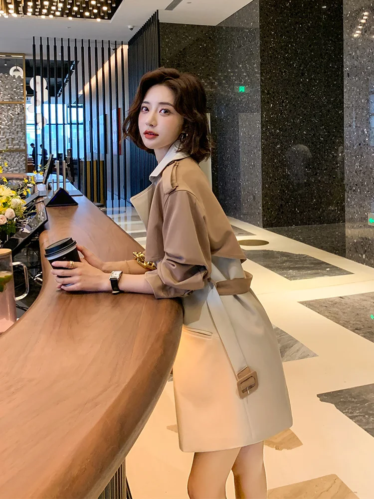 

Windbreaker Women's Long Small 2021 Spring New Korean Temperament Popular Spring Autumn Fashion Stitching Coat