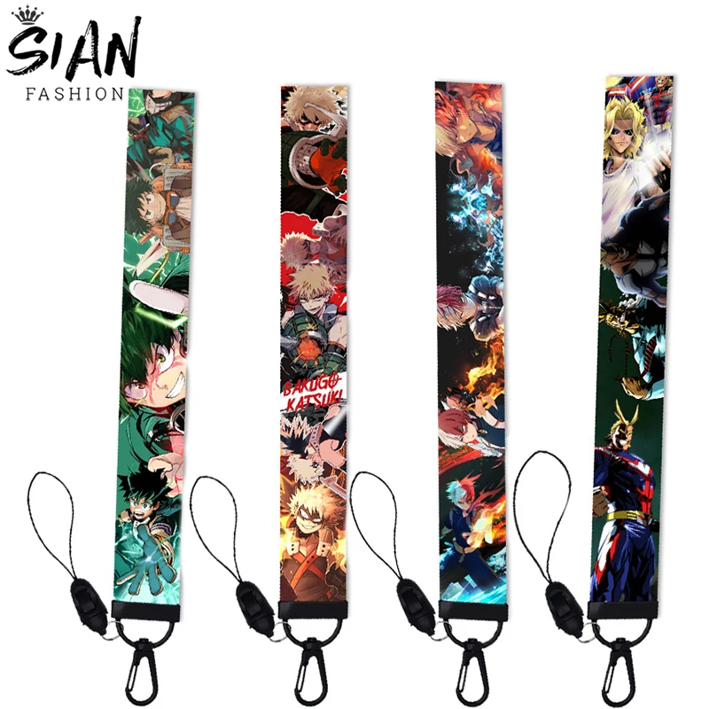 

Anime My Hero Academia Ribbon Lanyards Keychain Holder Cartoon Figures Straps KeyHooks Mobile Phone Hand Rope Keycord Jewelry