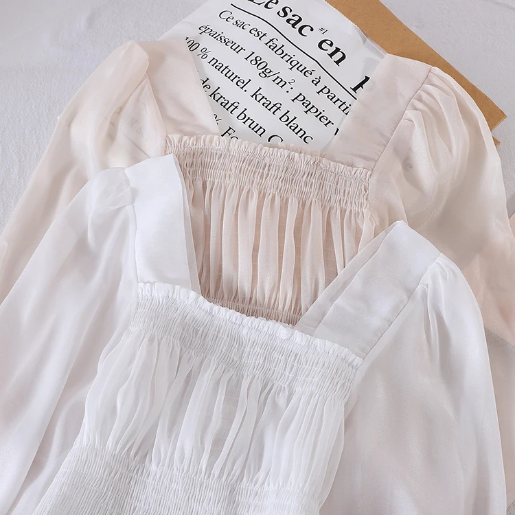 Женская Базовая рубашка с рукавами фонариками и квадратным воротником