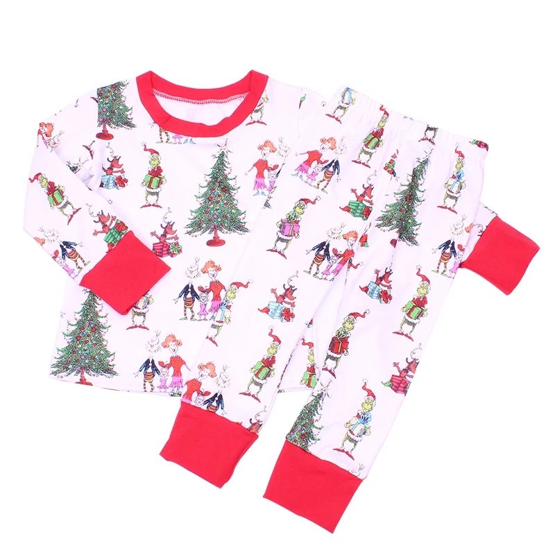 2-8Y Christmas Boy Pajamas Toddler Girls Christmas Pjs Kids Winter Clothes Baby Boys Sleepwear Xmas Grinch Pajamas Set - Цвет: 1 red cuff