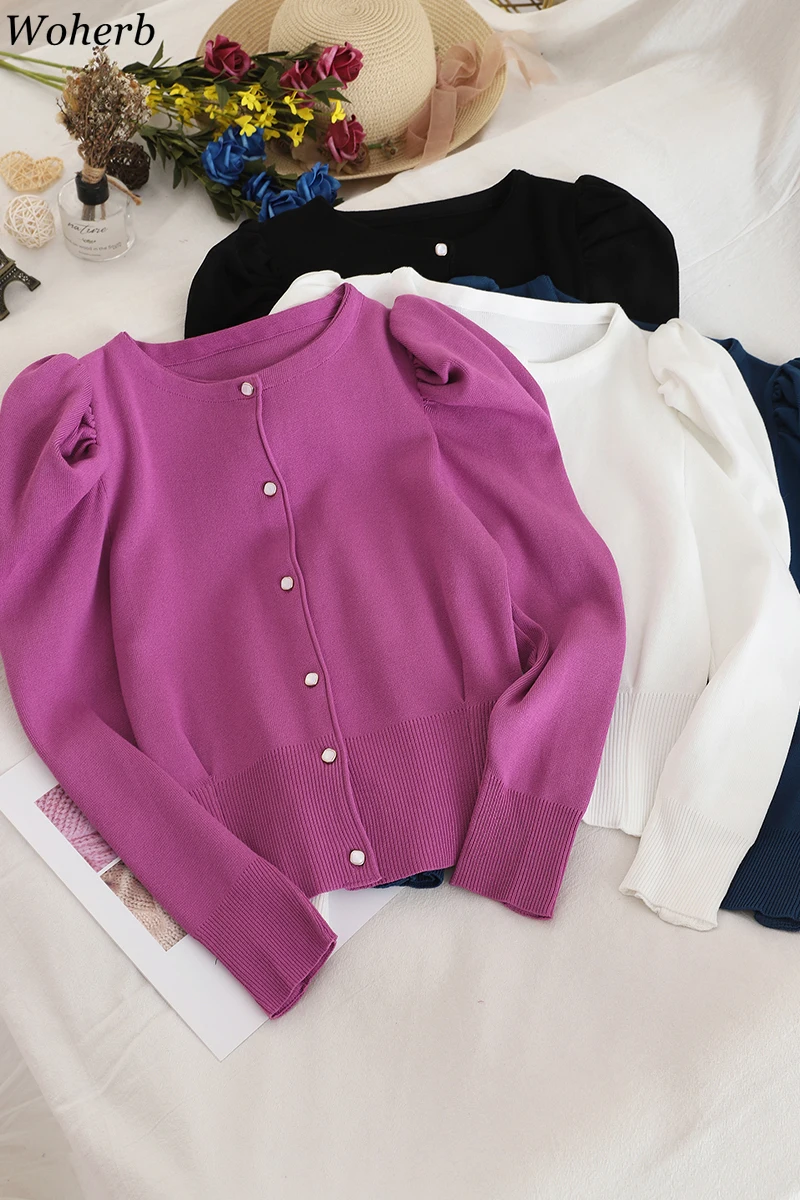 Кардиган женский короткий однотонный трикотажный в Корейском стиле 91149 |