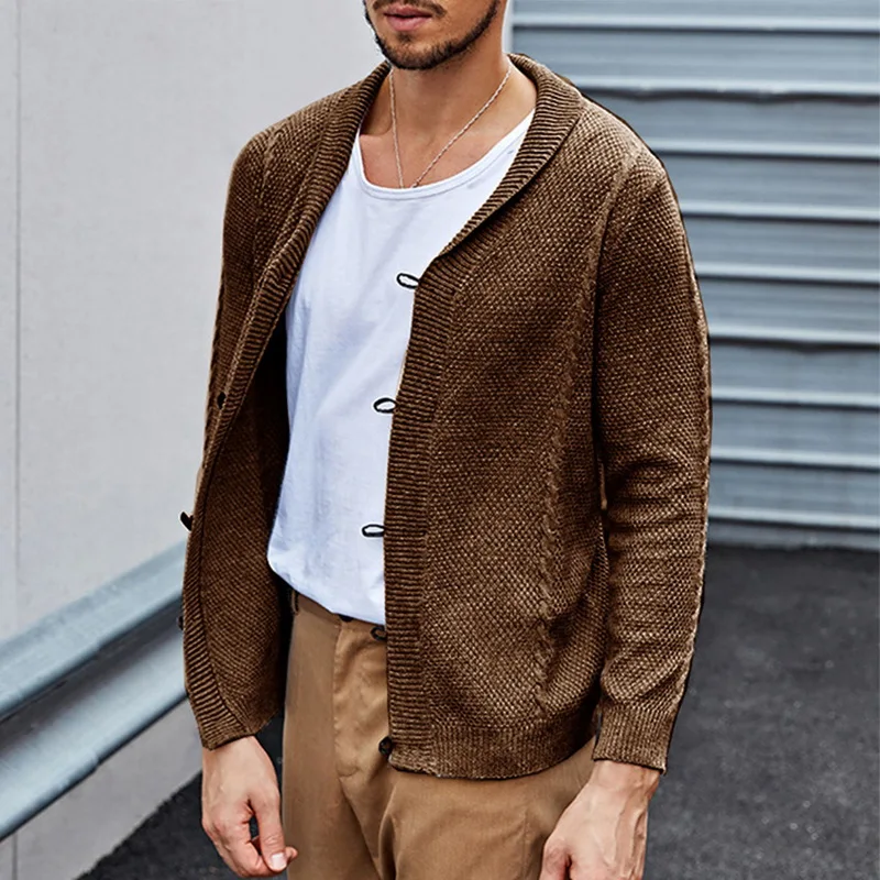 

Men's Vintage Style Basic Knitted Button Solid Abstract Cardigan Sweater Long Sleeve Cardigans V Neck Collar Shawl Collar