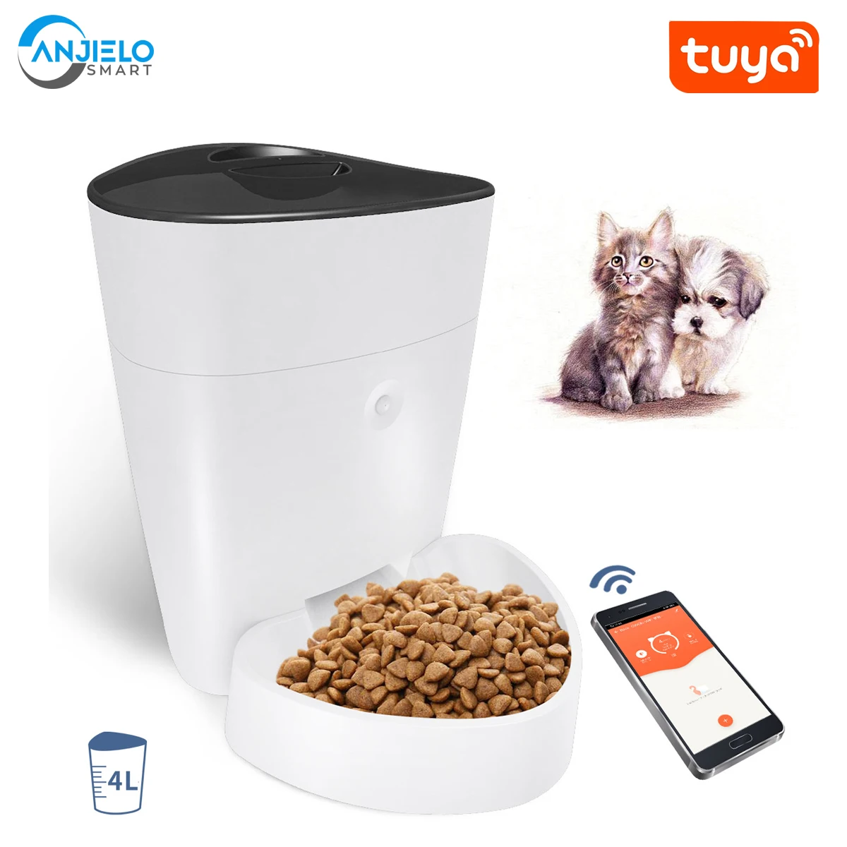 

Кормушка для домашних животных Anjielosmart Tuya, Wi-Fi, автоматическая кормушка для кошки, 4 л, с управлением через приложение, дозатор корма для кошек...