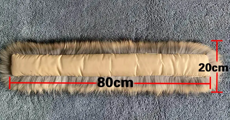 80cm 20cm Real Raccoon Fur Collar Womens Natural Fur Gray Collar Real Fur Shawl Raccoon collar Fur Scraves - Color: 80cm 20cm