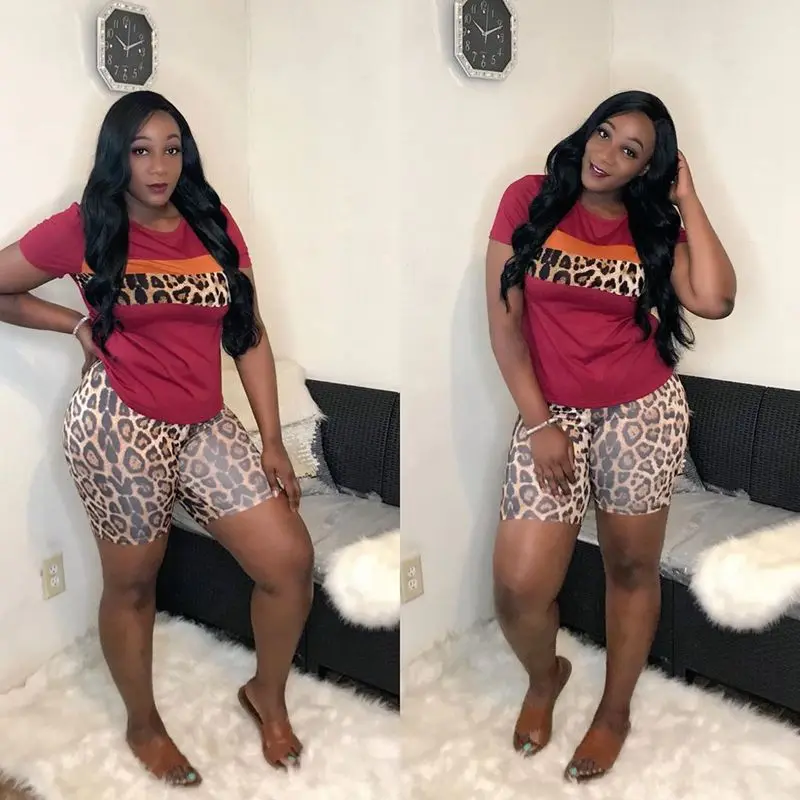 HAOYUAN комплект из двух предметов размера плюс с леопардовым принтом женский