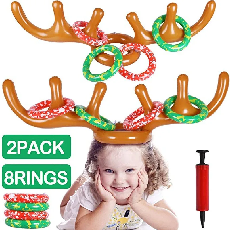 

PVC Inflatable Antlers Christmas Antler Ring PVC Inflatable Elk Head Ring Deer Head Throwing Ring Toy Game Props Christmas Gif