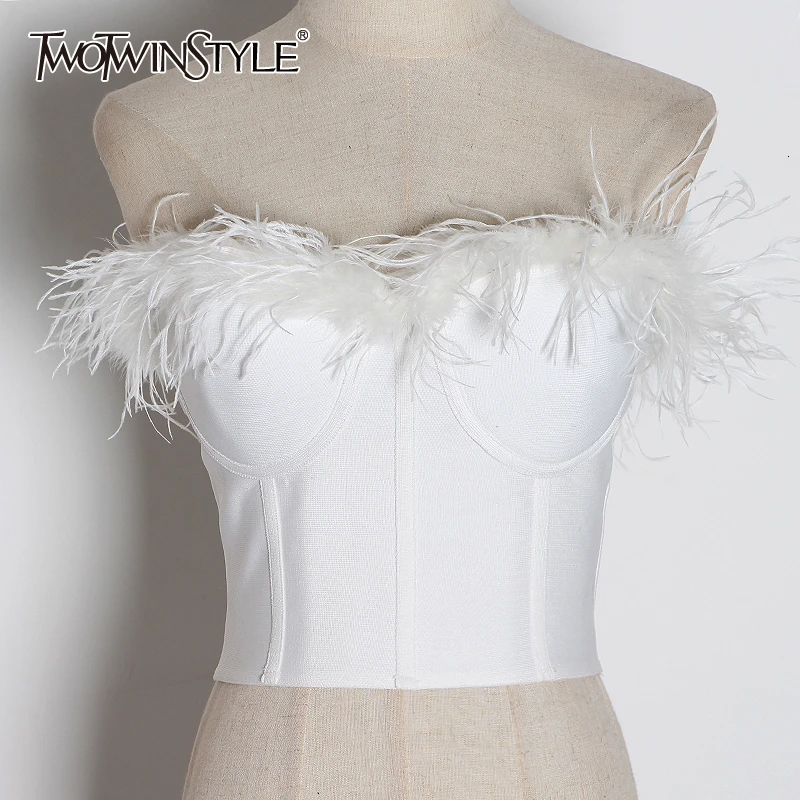 Женский жилет без бретелек TWOTWINSTYLE повседневный короткий с перьями 2020|Майки| |