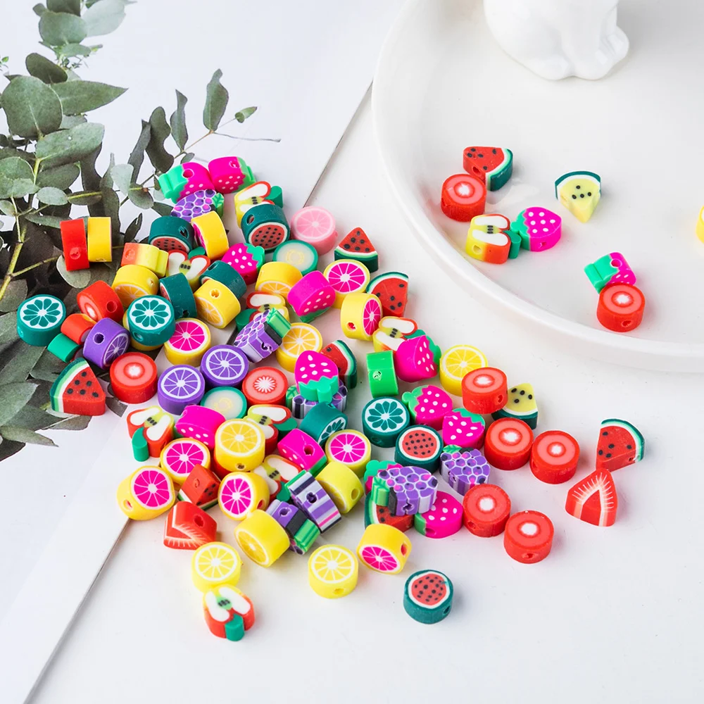 

50pcs/lot Mixed Color Fruit Style Polymer Clay Spacer Pendant Beads Diy Necklace Bracelet Earring Jewelry Findings Making Tools