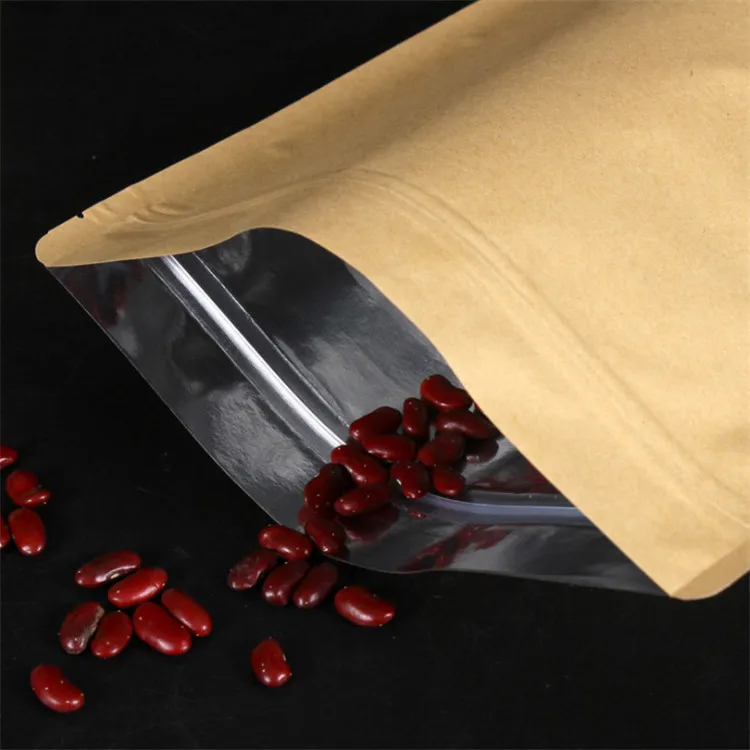 Плоский нижний крафт бумага мешки для упаковки с замком на молнии алюминиевая