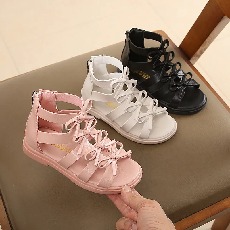 

Girls sandals 2021 summer new girl soft bottom princess shoes bow fashion roman shoes student beach shoes