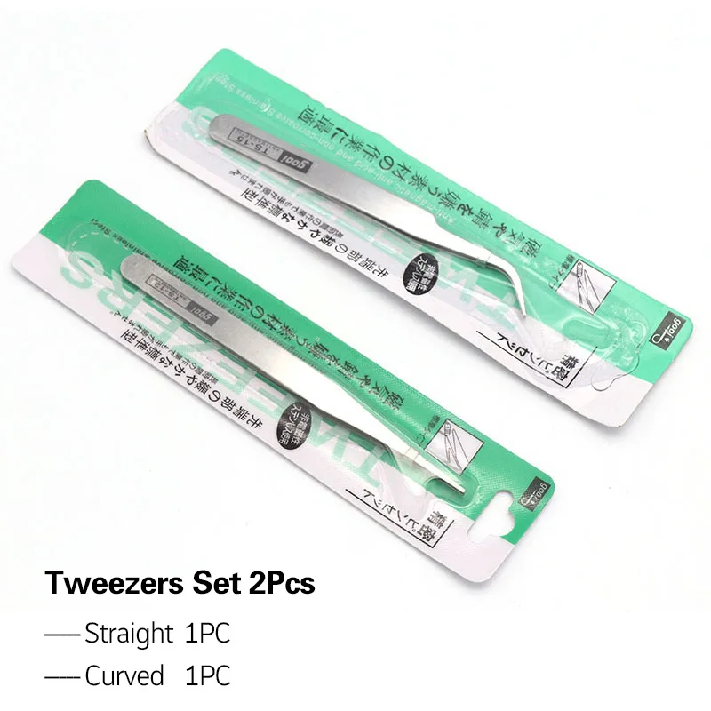 Tweezers 2PC set Горячая Распродажа Пинцет из нержавеющей стали прямой рот и Изогнутый Рот драгоценный камень Клип Инструменты для украшения DIY Инструменты - Цвет: Tweezers 2PC set