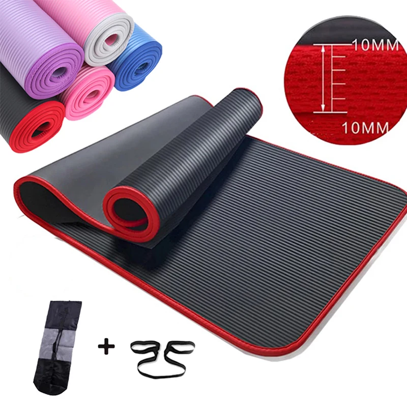 

10MM Extra Thick 183X61cm High Quality NRB Non-slip Yoga Mats For Fitness Tasteless Pilates Gym Exercise Pads with Bandages