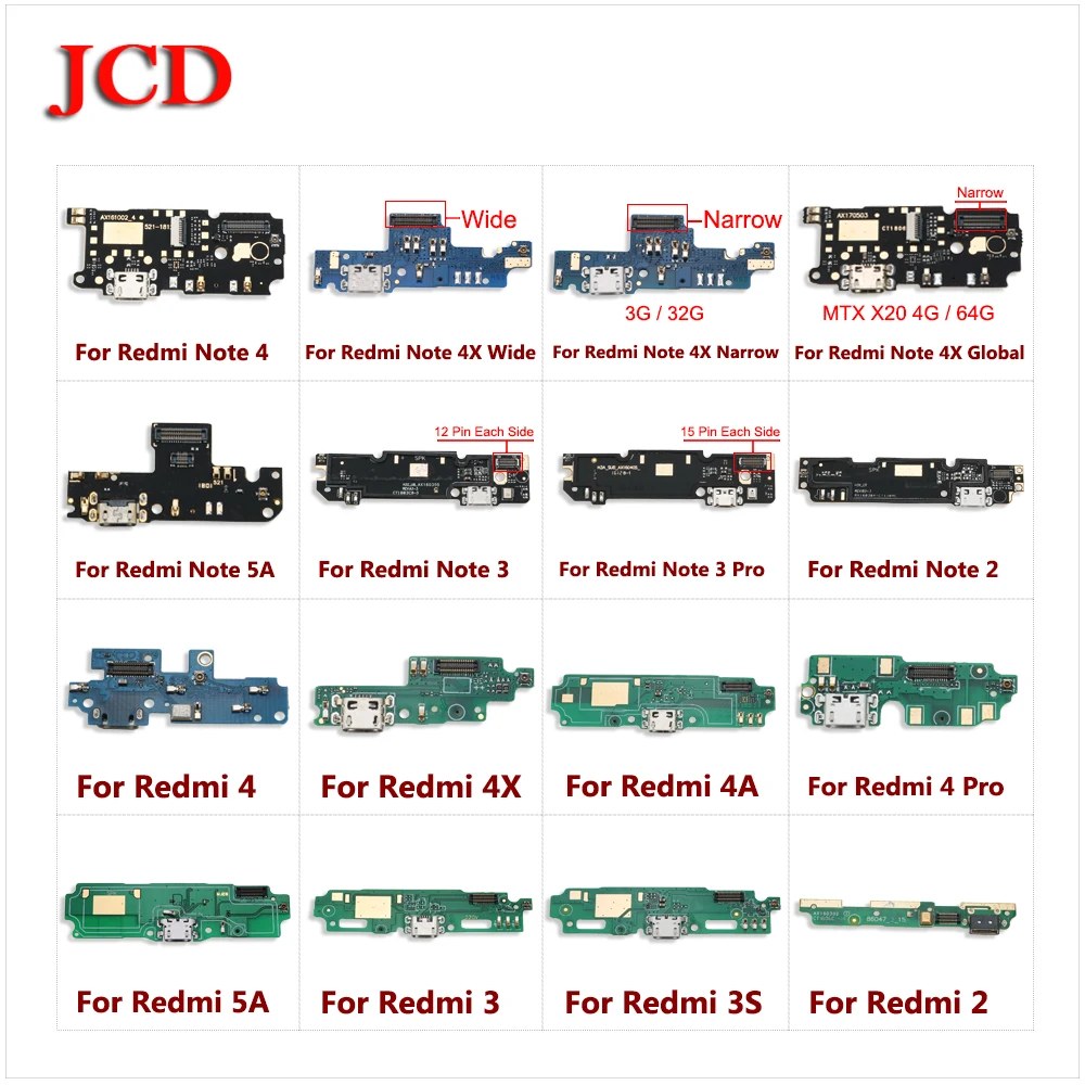 JCD 2 шт. USB разъем зарядного устройства Разъем Порт док-станция гибкий кабель для Xiaomi для Redmi 2 2A 3S 4A 4X 5A Note4X Global 4 Note 3 Pro 5A