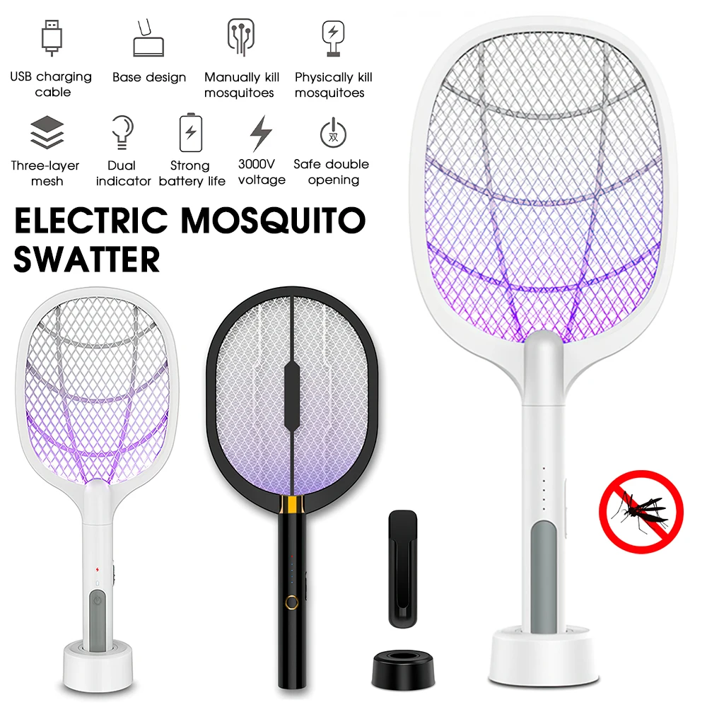 

3000V Electric Lamp Insect Racket Swatter Zapper USB 1200mAh Rechargeable Mosquito Pest Swatter Kill Fly Bug Zapper Killer Trap