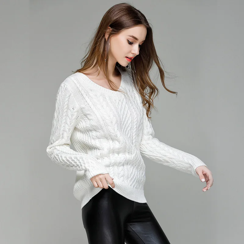 2020 Women Sweters Knitwear Pull Femme Manche Longue V Neck White Sweater Roupa Mulher Pullover Feminino Tops KJ161 over | Женская