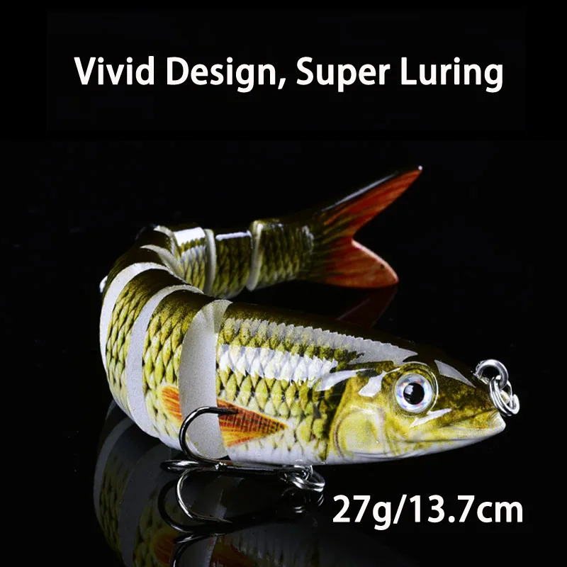 

27g Swimbait Fishing Lure 3D Eye Lifelike Trout Pike Bass Carp Diving Fishing Lures Soft Plastic Multi-segment Baits Hooks