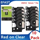 Кассета для этикеток dymo label manager LM 45012, совместимый с Dymo, 10 шт.упаковка, 12 мм, 45012, красный на прозрачных лентах, 160, 280