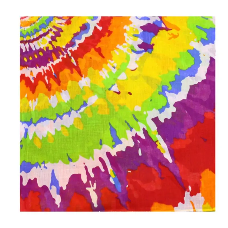 Women Men Boho Tie-Dye Gradient Bandana Head Wrap Rainbow Colorful Swirl Print Square Scarf Hip Hop Street Punk Style Wristband |