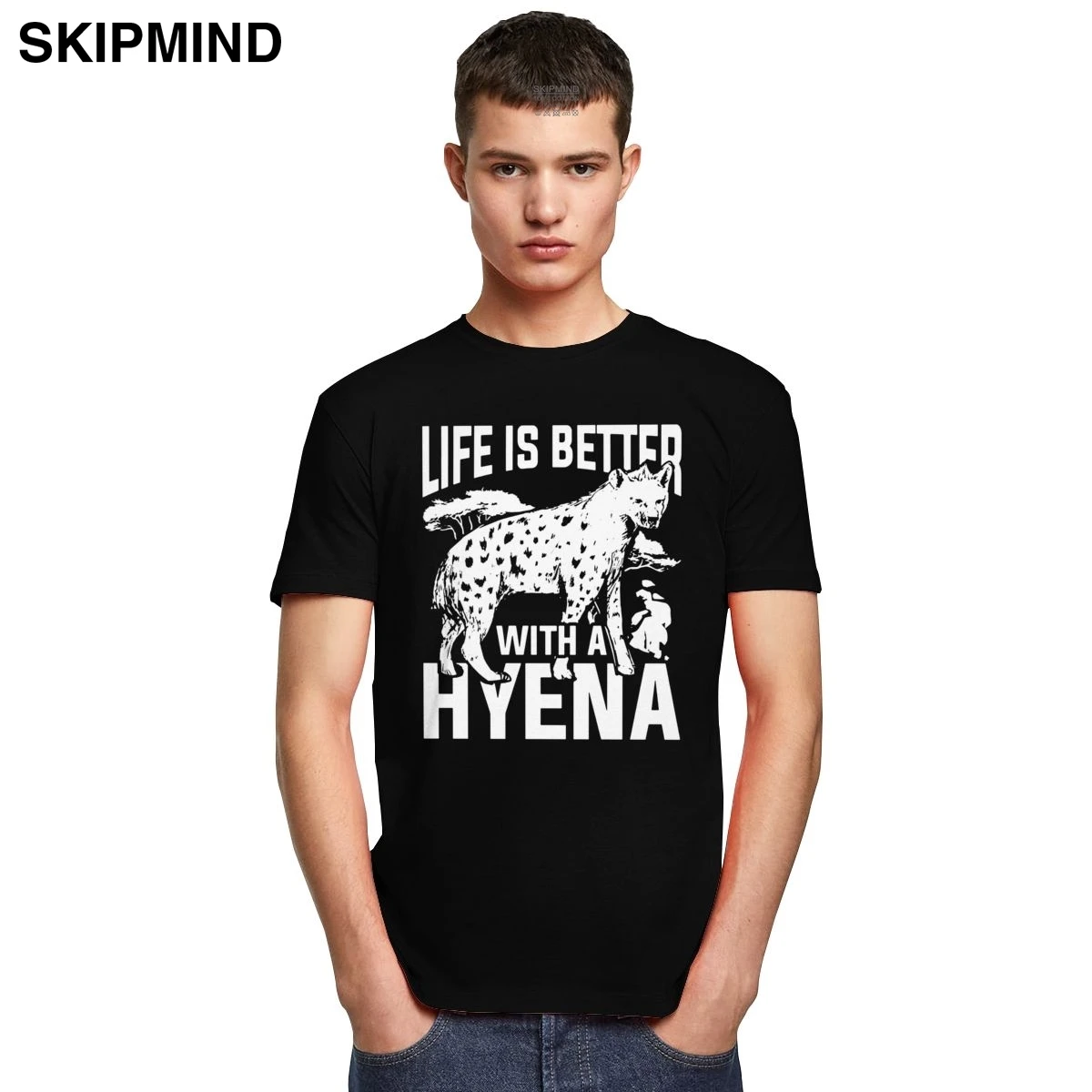 Смешные мужские гиена Футболка короткий рукав Мягкая футболка хлопок