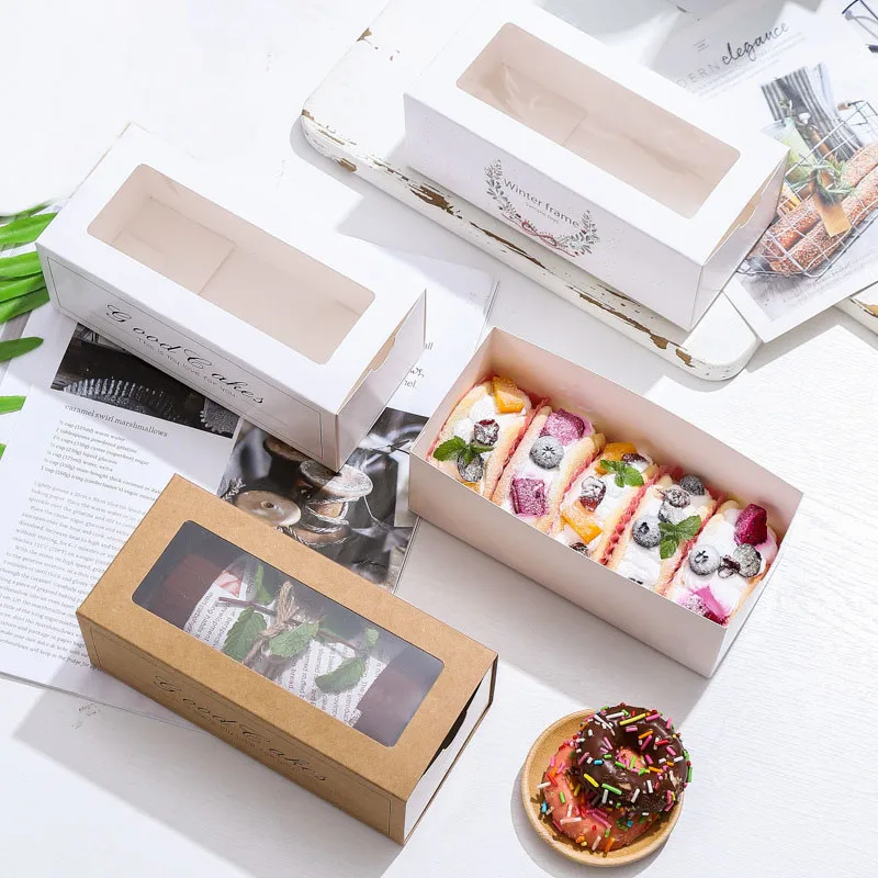 

50pcs Cake Macaron Boxes Wedding Birthday Party Dessert Color Printing PVC Window Drawer Type Bakery Shop Portable Packaging Box